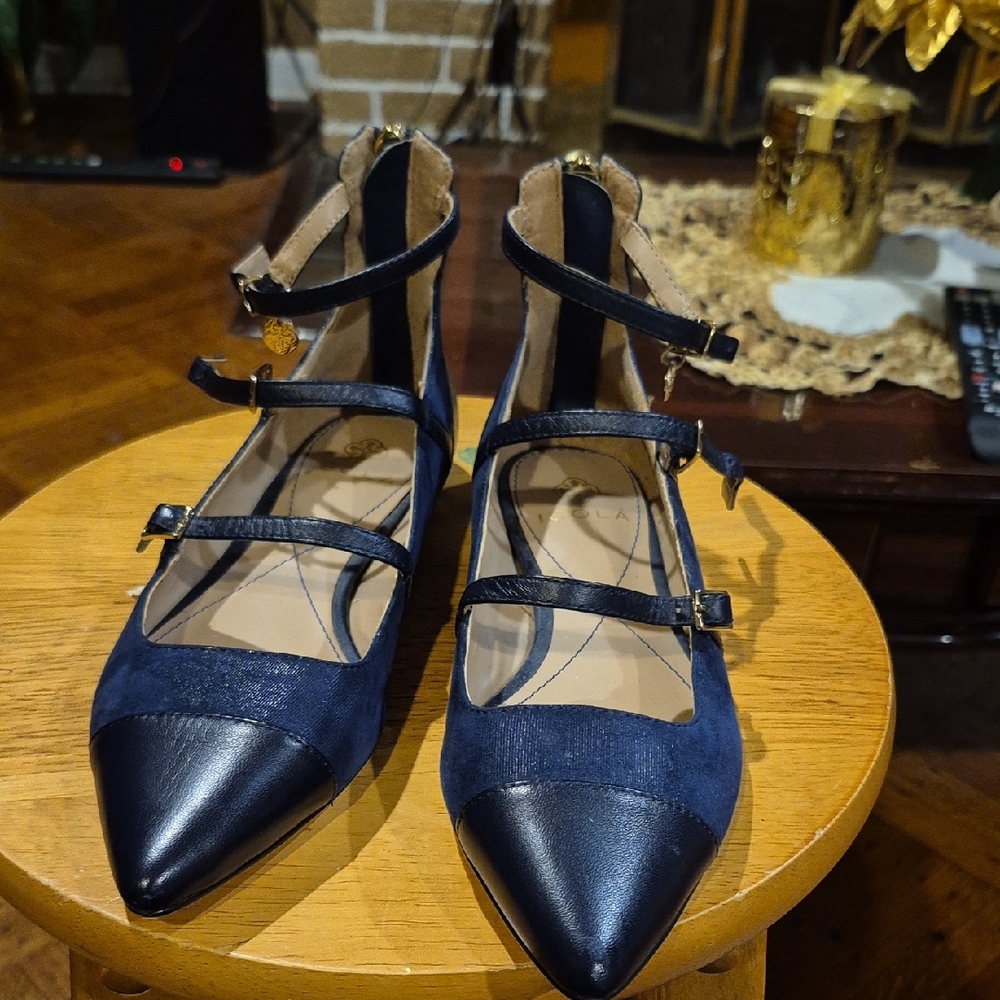 Isola Navy and Black Strappy Flats